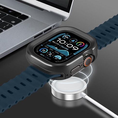 Amizee 2 in 1 Metal Rugged Case Compatible with Apple Watch Ultra 3/2/1 Case 49mm, Aluminum Shockproof Protective Bumper Cover for iWatch 49mm, Black in Kuwait