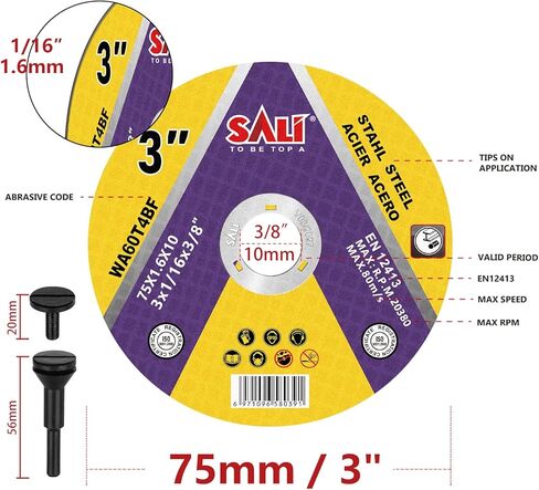 SALI 50 Pack Cut Off Wheels Cutting Wheels 3" x 1/16" x 3/8" with 1/4 in Mounting Mandrel Kit for 3 in Angle and Die Grinders- Cutting Disc Aggressive Cutting Operating Up to 25000 RPM and 80 M/S in Saudi Arabia