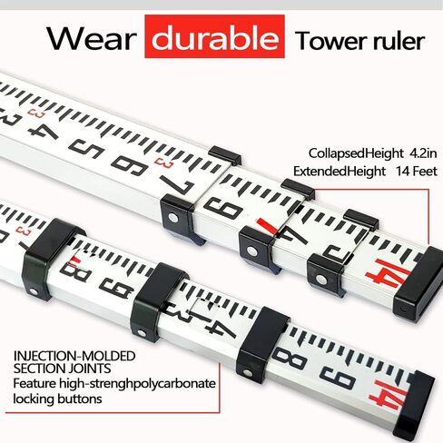Grade Rod，16-Foot Aluminum Grade Rod - 10ths，Grade Stick for Laser Level，Survey Rod，Grade Rods，Survey Pole，With Bubble Level, 5-Stage Telescopic，Double-Sided Scale Telescopic Leveling Rod in Saudi Arabia