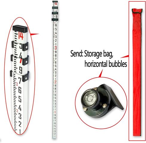 Grade Rod，16-Foot Aluminum Grade Rod - 10ths，Grade Stick for Laser Level，Survey Rod，Grade Rods，Survey Pole，With Bubble Level, 5-Stage Telescopic，Double-Sided Scale Telescopic Leveling Rod in Saudi Arabia