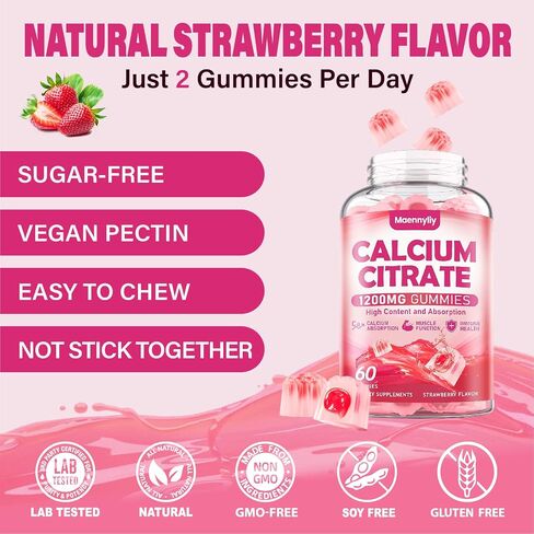 Calcium Citrate Gummies 1200 mg for Adults: Ultimate Absorption Calcium Supplement for Women & Men - Easy to Digest, Vegan - Supports B0ne Strength, Muscle, Immune in Saudi Arabia