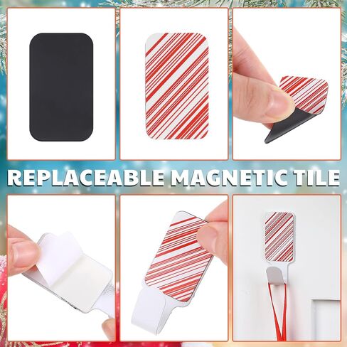 16 Pcs Christmas Adhesive Stocking Hanger Set 8 White Metallic Hooks with 8 Red and White Magnetic Patches Damage Free Wall Adhesive Hooks for Hanging Christmas Decorations in Saudi Arabia