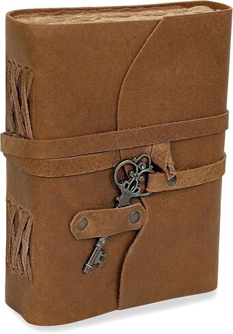 Vintage Leather Journal - Antique Handmade Leather Bound Journal with Old Fashioned Deckle Edge Paper - Drawing Journal Perfect for Writing, a Book of Shadows Journal (7 inch Royal Blue Key Closure) in Saudi Arabia
