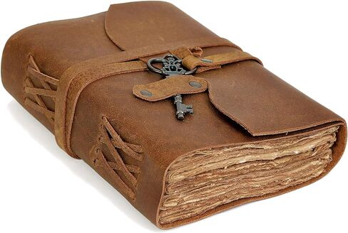 Vintage Leather Journal - Antique Handmade Leather Bound Journal with Old Fashioned Deckle Edge Paper - Drawing Journal Perfect for Writing, a Book of Shadows Journal (7 inch Royal Blue Key Closure) in Saudi Arabia
