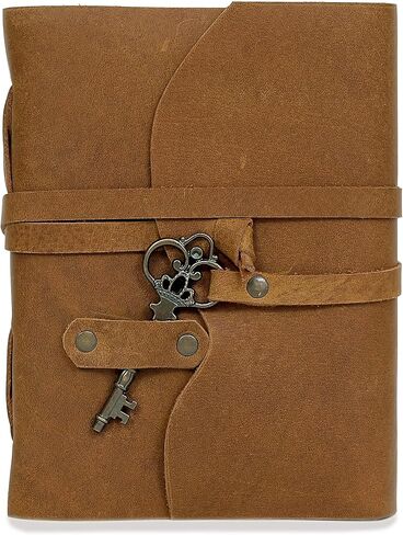Vintage Leather Journal - Antique Handmade Leather Bound Journal with Old Fashioned Deckle Edge Paper - Drawing Journal Perfect for Writing, a Book of Shadows Journal (7 inch Royal Blue Key Closure) in Saudi Arabia