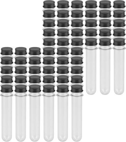 LEXININ 60 قطعة 40 مل أنابيب اختبار شفافة، أنابيب اختبار بلاستيكية مع أغطية لولبية سوداء، أنابيب بلاستيكية لديكور الزفاف الحرفي in Kuwait