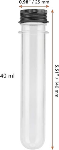 LEXININ 60 قطعة 40 مل أنابيب اختبار شفافة، أنابيب اختبار بلاستيكية مع أغطية لولبية سوداء، أنابيب بلاستيكية لديكور الزفاف الحرفي in Kuwait