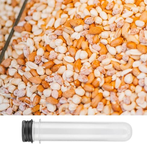 LEXININ 60 قطعة 40 مل أنابيب اختبار شفافة، أنابيب اختبار بلاستيكية مع أغطية لولبية سوداء، أنابيب بلاستيكية لديكور الزفاف الحرفي in Kuwait