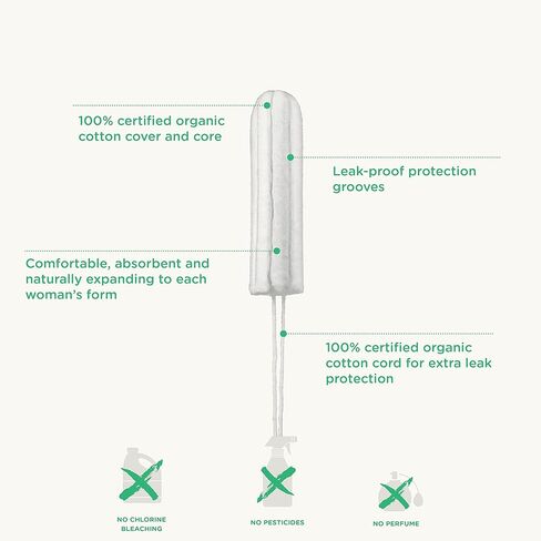 Oi Certified Organic Cotton Tampons | Box of 16 Super Tampons | Non-Applicator in Kuwait