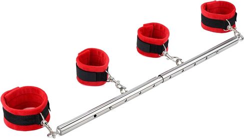 Spreader Bar Heavy Duty Stainless Steel Expandable Silver Bar Home Gym with 4pcs Furry Red Adjustable Straps,Sports Aid Training Fitness Gear Pilates Aid Kit,Indoor Yoga in Saudi Arabia