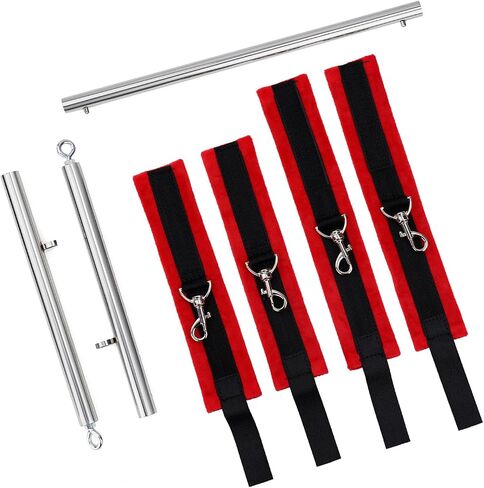 Spreader Bar Heavy Duty Stainless Steel Expandable Silver Bar Home Gym with 4pcs Furry Red Adjustable Straps,Sports Aid Training Fitness Gear Pilates Aid Kit,Indoor Yoga in Saudi Arabia