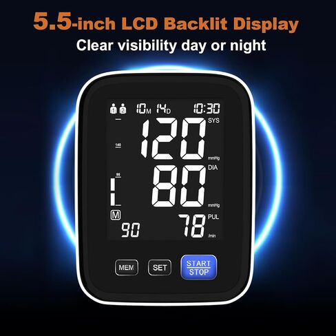 جهاز قياس ضغط الدم التلقائي من أعلى الذراع للاستخدام المنزلي، شاشة LCD مقاس 5.5 بوصة، ذاكرة 2 × 90، مؤهلة من FSA أو HSA، جهاز BP رقمي مع أساور كبيرة in Saudi Arabia