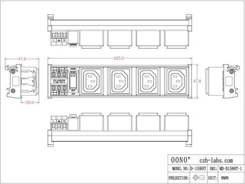 DIN السكك الحديدية جبل AC 250V IEC320 واحد C13 وحدة منفذ قطاع الطاقة، مع مفتاح الروك الحراري قاطع الدائرة الحرارية الزائد حامي (D-1588T) in Kuwait