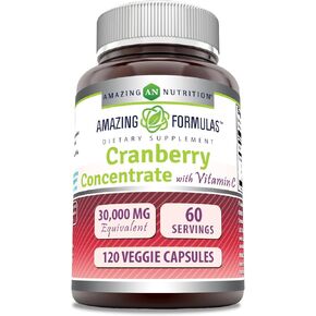 Amazing Formulas Cranberry Concentrate 30,000 mg with Vitamin C Supplement | Veggie Capsules | Super Strength | Non-GMO | Gluten Free | Made in USA (1 Pack, 120 Count)