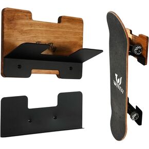 J JACKCUBE DESIGN Skateboard Wall Mount Storage Rack, Longboard Organizer Vertical Display Holder Deck Garage Storage and Floating Shelf with Sturdy Steel & Wood - MK1306A