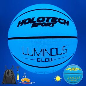 Mila Chic Basketball Glow in The Dark, Cool Glowing Indoor Outdoor Luminous Leather Basketball Size 7/6/5 for Men, Women, Teenager (with Pump)