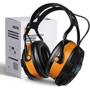 Bluetooth 5.0 Hearing Protection Rechargeable Ear Headphones, 29dB NRR Safety Noise Reduction EarMuffs 36H Playtime for Lawn Mower, Construction, Workshops, Mowing With Radio Yellow in Saudi Arabia