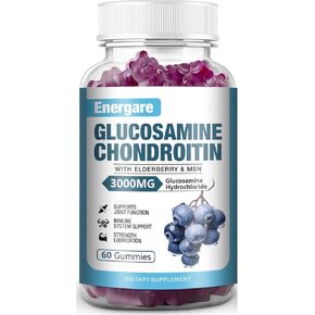 2 Pack 3000mg Glucosamine Chondroitin with MSM Gummies & Elderberry, Extra Strength Joint Support Health, Flexibility, Antioxidant, Immune Supplement Gummy for Adults, Men & Women 120 Counts