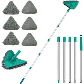JEHONN Wall Mop with Long Handle 80 inches, Upgraded 180° Collapsible Baseboard Cleaner Tool with Squeegee, Ceiling Duster with 3 Microfiber and 3 Chenille Pads for Cleaning Window, Cabinet (Rose Red)