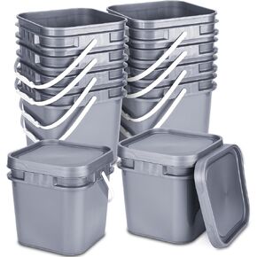 Suzile 10 Pcs 2.2 Gallon Plastic Bucket with Lid Square Bucket 10L Utility Industrial Pail with Handle Food Grade Container for Food Oil Tub Water Fishing Paint House Cleaning Car Washing(Black)
