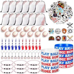 Liliful 172 Pcs Baseball Party Favors Include Drawstring Baseball Goodie Bags Baseball Keychain Bulk Braided Rope Bracelets Foam Bouncy Balls Plastic Whistles Stickers Silicone Wristbands
