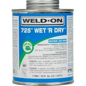 Weld-On 10167 725 Wet 'R Dry Medium-Bodied Professional Industrial PVC Cement - Extremely Fast-Setting and Low-VOC, Aqua Blue, 1/2 Pint (8 fl oz)