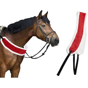 Christmas Fleece Scarf for Horse, Red Santa Equestrian Decoration Holiday Xmas Parade Adjustable Scarf