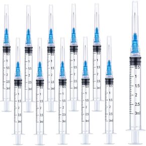 Luer lock 3ml 23Ga 5/8 Inch(15.8mm), 50 Pack Sterile Lab Utensils for Scientific Research, Industrial Dispensing or Liquid Measuring