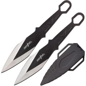 Perfect Point Throwing Knives– Set of 2 Throwers - Black and Satin Finish Stainless Steel Blades, Black Handles, includes Nylon Sheath, Full Tang, Well Balanced, Throwing Sport Knives – PP-130-2
