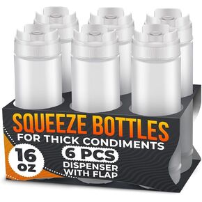 6Pcs Squeeze Condiment Bottles 16 Oz- Plastic Squeeze Bottles for Pizza Sauce Squeeze Bottle Reusable Sauce Containers - Sauce Dispenser Clear Ketchup Squeeze Bottle Condiment Squeeze Bottles