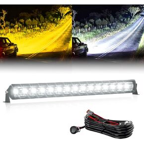 White Amber LED Light Bar 12 Inch Single Row 75W Super Reflectors Bright Dual Color Spot LED Work Light Driving Fog Lamp with Wiring Harness for Pickup Off Road Truck ATV UTV Boat IP69K