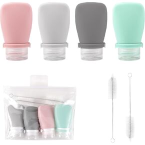 4Pcs Squeeze Salad Dressing Bottles, Mini Sauce Condiment Bottles with Bandage, Leakproof Salad Dressing Container with 2pcs Cleaning Brush, Squeeze Bottles for Sauces (2OZ, 60ML)