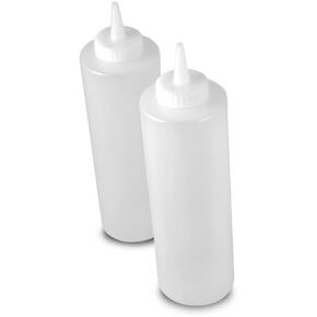 SET OF 2 -- 24 Oz. (Ounce) Large Clear Squeeze Bottle, Condiment Squeeze Bottle, Open-Tip, Screw-On Spout, Polyethylene Durable Plastic, Diner Style