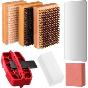 8 Pcs Ski Snowboard Wax Brush Kit Included 3 Wax Brushes Set Universal Snowboard Wax Side Edge Tuner Metal Scraper with Edge File Nylon Horsehair Brush Kits for Snowboard