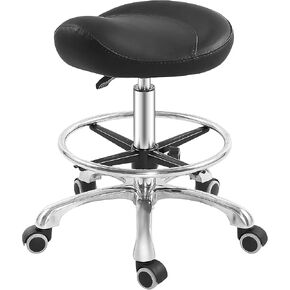 Grace&Grace Ergonomic Rolling Saddle Stool Chair with Wheels Adjustable Swivel Stool with Back and Footrest Heavy Duty for Esthetician, Artist, Dental, Medical, Spa, Salon, Cutting, Home Office