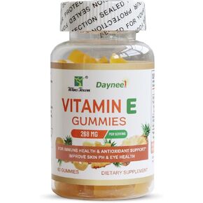 Vitamin E Gummies 268mg, Pineapple Flavor Gummy Supplements, for Immune Health & Antioxidant Support, for Adults, Men and Women, 60 Count