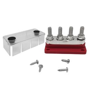 High Current 600A Battery Bus Bar 4-Stud 3/8" M10 Post Terminal Block DC 12V 24V 48V Heavy Duty Battery Distribution BusBar