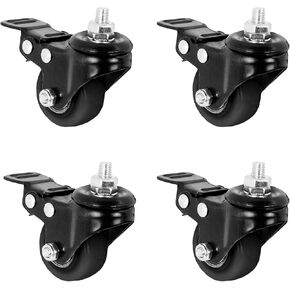 VIVO 2 inch M10 Threaded Locking Caster Wheels, Set of 4, Swivel, Rubber Base, Brake, Used for Standing Desk Frames, TV Stands, Carts, and More, PT-DK-020C