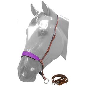 Showman Horse Purple Glitter Overlay Leather Barrel Racing Tie Down Noseband