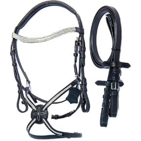 Wonder Care Top Grain Cowhide Leather English Bridle Snaffle Horse Bridle Noseband with Browband Horse Bit Bridle with Reins Bridles for Horses