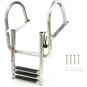WFLNHB Stainless Steel 3 Steps Pontoon Boat Ladder Heavy Duty Custom Swim Deck Ladder Folding Telescoping Ladder with Pedal Hand Railing Ladder Replacement for Marine Boat Yacht Swimming Pool