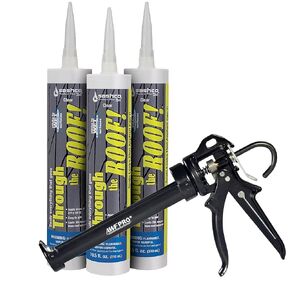 Through The Roof Sealant Clear 10.5oz Cartridge Kit, Pack of 3 with Pro Applicator. Sticks to Most Building Materials Wet or Dry, Highly Elastic, Paintable