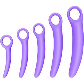 5-Pack Silicone Pelvic Floor Muscle Dilator Trainer Set， Purple Include Storage Bag,Pelvic Wand Massager for Women，Pelvic Floor Muscle Trainer, Pelvic Floor Strengthening Device, Camber Shape