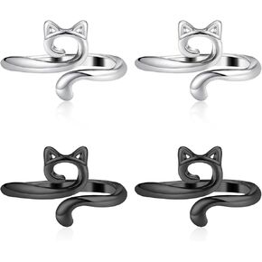 4 PCS Tension Rings for Crocheting, Adjustable Crochet Ring for Finger Yarn Ring with Cat Pattern Knitting Ring Thimble Accessories for Women Dresses Skirts Sweaters Handmade Art (Multi-Colour)