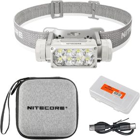 Nitecore HC65 UHE 2000 Lumen مصباح أمامي معدني شديد التحمل، USB-C قابل لإعادة الشحن مع أضواء بيضاء وحمراء وقراءة للتخييم والمشي لمسافات طويلة والصيد والأعمال الصناعية مع منظم LumenTac