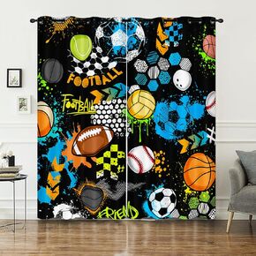 AILONEN Kids Bedroom Sport Theme Window Curtains,Graffiti Basketball Soccer Baseball Sports Theme Teenage Boys Home Living Room Curtains 2 Panels 42" W x84 H