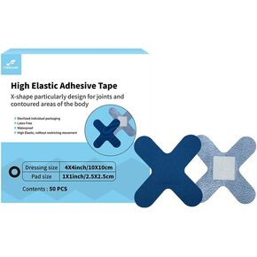 Fabric Adhesive Bandage,50pcs X-Shape,Large bandaids,Waterproof Bandage, First-aid Bandaid,Soft Stretch Wound Patch,Knee Bandaid,Cloth Bandages, Sheer Strips,Non-Adhesive pad Bandage