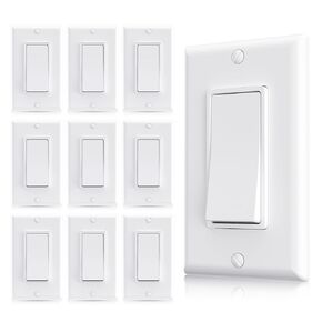 AIDA 4 way switch Decorative Light Switch, 15Amp, 120/277 Volt, AC Decorator Rocker Switch, Wall Plate Included, Self-Grounding, Residential and Commercial Grade, UL Listed (10 Pack, Glossy White)