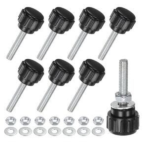 8-Set Knurled Clamping Knobs, M5x50mm Male Thread Knurled Thumbscrew W Nuts & Washers Carbon Steel Screw on Knobs Grips for Machinery/Electronic/Furniture [Black]