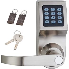HAIFUAN Digital Door Lock,Unlock with M1 Card, Code and Key,Default for Left Hand Orientation Nickel Brush